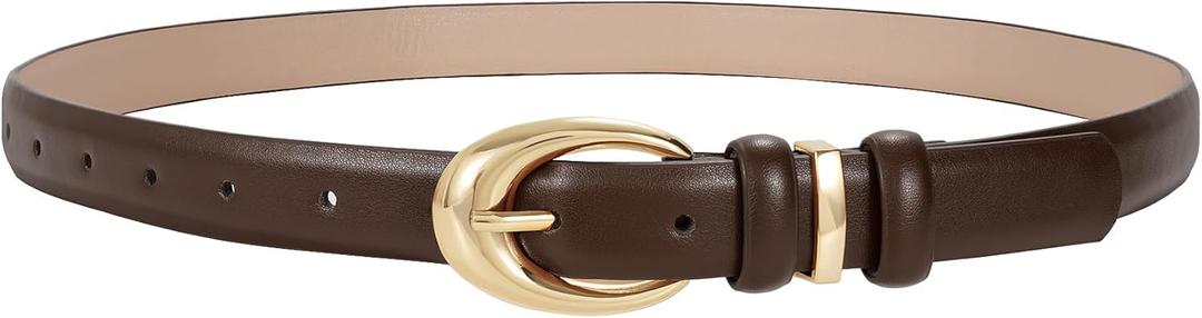 TRIWORKS Women Leather Belt for Jeans Pants Fashion Ladies Skinny Faux Leather Dress belt with Gold Buckle (Fit Waist Size 27"-31", Coffee)