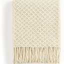 CREVENT Farmhouse Boho Knitted Throw Blanket for Couch Sofa Chair Bed Home Decoration, Soft Warm Cozy Light Weight for Spring Summer Fall (50''X60'' Beige)