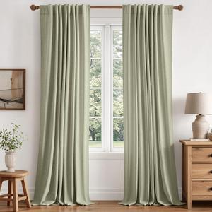 MIULEE 100% Blackout Linen Curtains for Bedroom 84 inches Long, Thermal Insulated Room Darkening Black Out Drapes for Living Room, Back Tab Rod Pocket, 2 Panels Set, 40 Wide x 84 Length, Sage Green