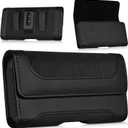 Phone Holster with Belt Clip Strong Magnetic Closure Nylon & Leather for iPhone Pro Max, Plus 17 16 15 14 13 12 16e, Samsung Galaxy Plus, FE S25 S24 S23 S22, L-Black