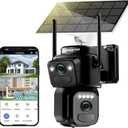 BEENOCAM 4K Solar Security Cameras Wireless Outdoor, Dual Lens 360PTZ Solar Cameras for Home Security with Color Night Vision,PIR Human Detection, Auto Tracking,Spotlight/Siren Alarm, 2.4/5Ghz WiFi