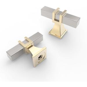 10 Pack 2 Inch Satin Nickel Cabinet & Drawer T Bar Knobs (Single Hole Knob, Gold-Brushed Nickel)