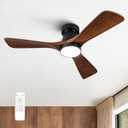 42-Inch Ceiling Fan with Lights, Remote Control, Flush Mount, Dimmable, Reversible, Wood Blades, Power-Off Memory, Quiet DC Motor  Modern Hugger Ceiling Fan for Living Room, Bedroom, Patio (Walnut)