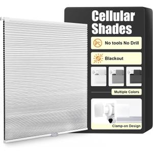 SERLMWNT No Drill Cordless Blackout Cellular Shades,30" W x 64" H,White