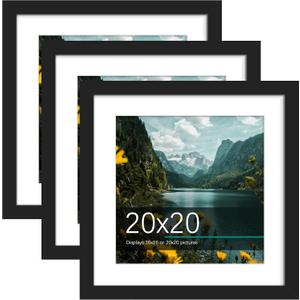 Picrit 20x20 Picture Frame 3 Pack, Display Poster 16 x 16 with Mat or 20 x 20 without Mat for Horizontal or Vertical Wall Mounting, Black