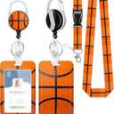 ID Badge Holder with Lanyard Basketball Closeup Retractable Badge Reel Carabiner Clip Lanyard Name Card Vertical ID Protector, ID Card Holder Keychain Name Badge Clip for Women Men