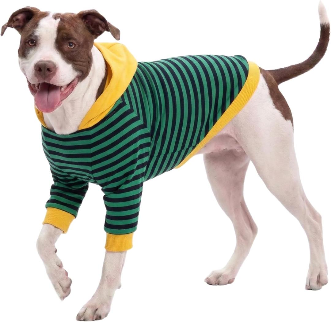 LovinPet Large Dog Pajamas, Cotton Green Stripe Dog Shirt, Pet Pajamas for Dogs, Onesies for Dogs, Stop Shedding for Dogs, Pitbull Shirt, Pet PJ's, 2XL