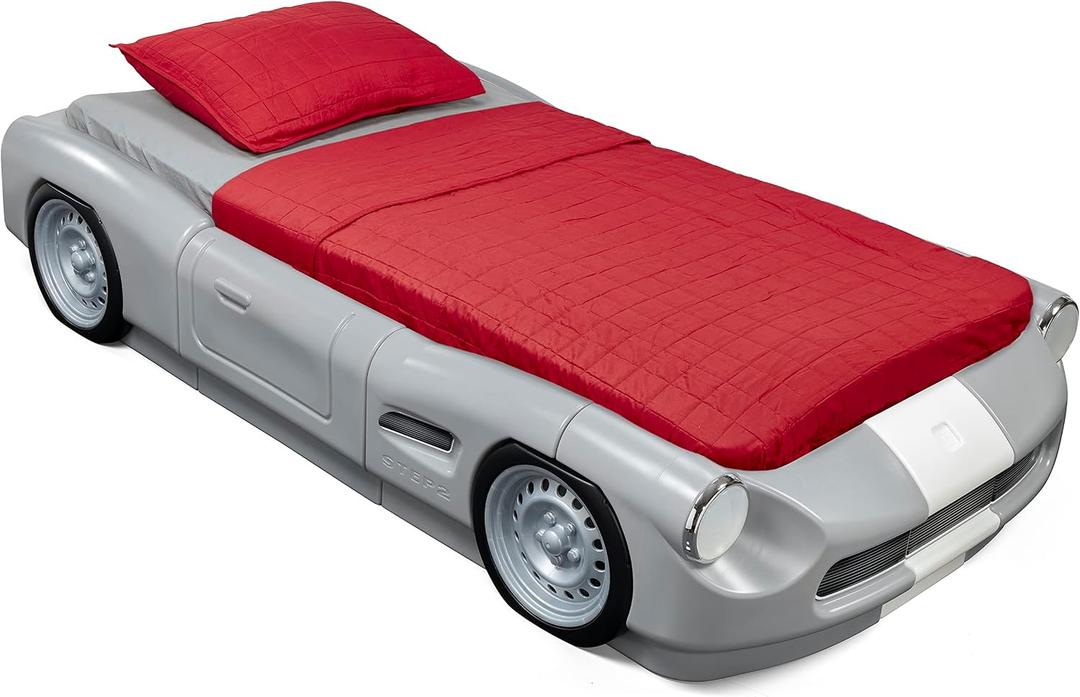 Step2 Roadster Toddler-to-Twin Bed, Transition Race Car Bed for Boys & Girls, Adjustable, Made of Durable Plastic, For Toddlers 3+ Years Old, Gray