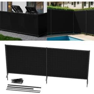 6' x 12' Black Outdoor Privacy Screen Freestanding 240 GSM Privacy Fence Panels for Outside, Pool Fences with Poles, Backyard Temporary Fencing, Privacy Wall Ground Pole Fence