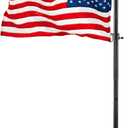 Black Flag Poles for Outside - 8.5FT Metal Outdoor Yard Flag Pole Holder with 2 Prongs Base - 3x5FT American Flag with Pole