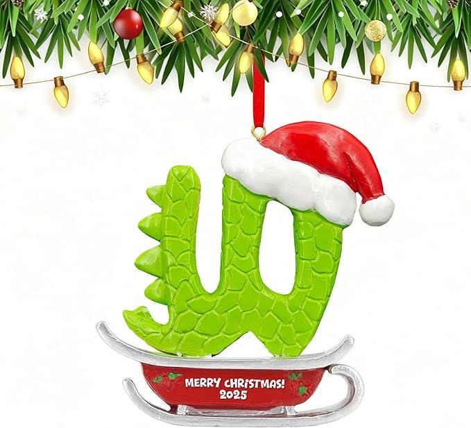 26 Letter Ornaments for Christmas Tree Decoration,Personalized Letters Ornaments, Initial Christmas Ornament, Hanging DIY Letter Xtmas Dinosaur Ornament, Gifts for Family Friends​ (W)