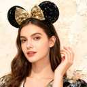 A Miaow Colorful Sequin Headband Glitter Bow Hair Clasp Adults Women Butterfly Hair Hoop Birthday Party Holiday Park Photo Supply (Black and Golden)