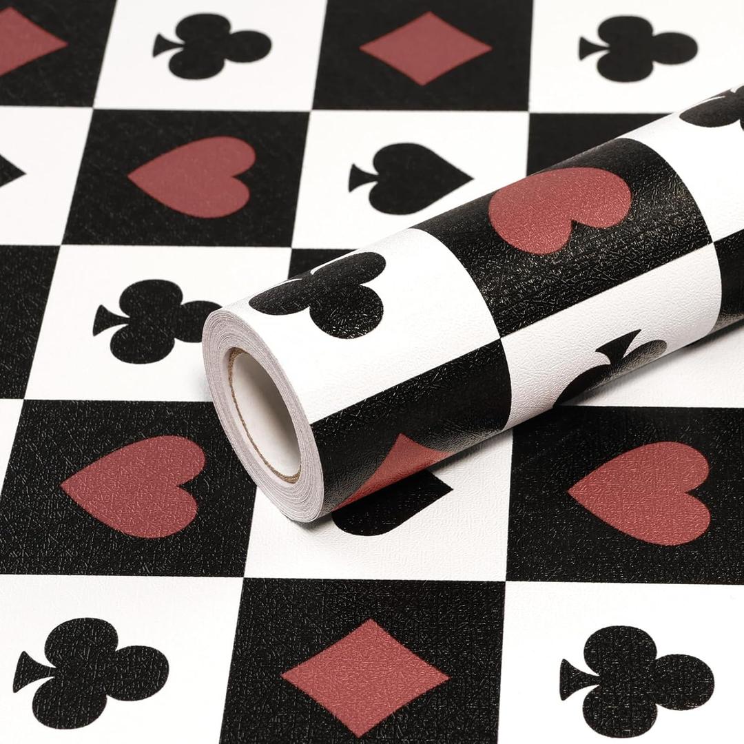 CAX Checkered Peel and Stick Wallpaper Black Red Wallpaper 17.3"x300" Poker Contact Paper Self Adhesive Mosaic Wall Paper DIY Removable Checkerboard for Shelf Liner,Cabinets, Bedroom, Living Room