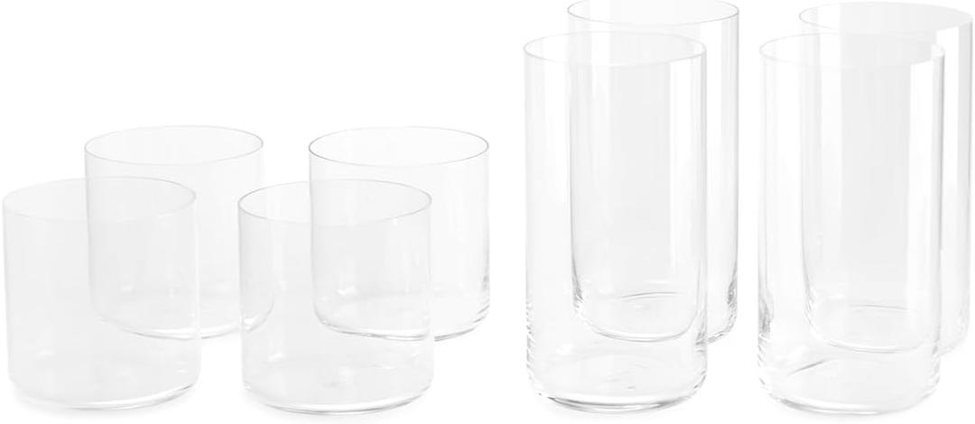 Fable Glassware Set - Includes 4 Tall Glasses and 4 Short Glasses - Lightweight, Dishwasher Safe, Glass Cups Bundle