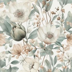 REDAMANCY Watercolor Ink Flowers Pale Grey/Green Poppy Floral Vintage Peel and Stick Wallpaper Stick on Contact Paper Vintage Wall Paper Easy Peel Off for nightstand Drawer Cabinet Renter (17.7" x 236")