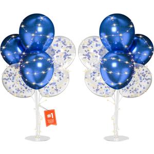 2Set Blue Balloons Stand, Balloons Stands for Table , Blue Balloons Centerpieces for Tables for Birthday, Baby Shower, Wedding, Anniversary Table Party Decorations With Light string