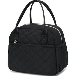 CAMTOP Lunch Box for Women Insulated Lunch Bag Lunchbox Cooler Thermal Leakproof Quilted Reusable Lunch Tote Bag for Work School Travel Picnic (Black)