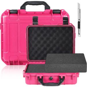 Relaxweex 1 Pcs 11.3 x 8.6 x 4.2 Inch Waterproof Hard Case with DIY Customizable Foam Insert Portable Protective Case with Knife for Camera Drones Equipments Tools Test Instruments(Rose Red)
