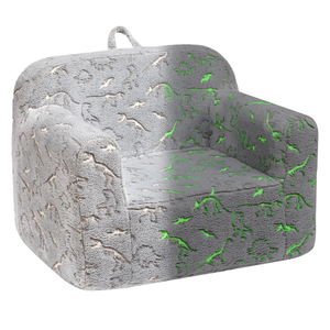 ALIMORDEN Kids UltraSoft Snuggle Foam Filled Chair, GlowinTheDark Dinosaurs Fossil Pattern Toddler Cuddly Sherpa Reading Couch for Boys and Girls