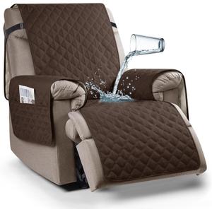 Ruaozz 100% Waterproof Recliner Chair Covers, Non-Slip Reclining Covers for Recliner Chair Washable Chair Cover, Recliner Covers with Pockets for Kids, Dogs, Pets (Dark Brown, 23'')