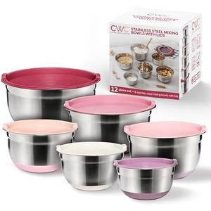 Amazon.com: COOK WITH COLOR Stainless Steel Mixing Bowls Set with Lids - Nesting Bowls with Non-Slip Bottom, Rose, 12 Pieces: Home & Kitchen Rose