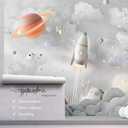 YQWDMX - Grey Cartoon Planet Nursery Wallpaper Mural Mural48 L 160" Wx112 H(Not Peel and Stick)