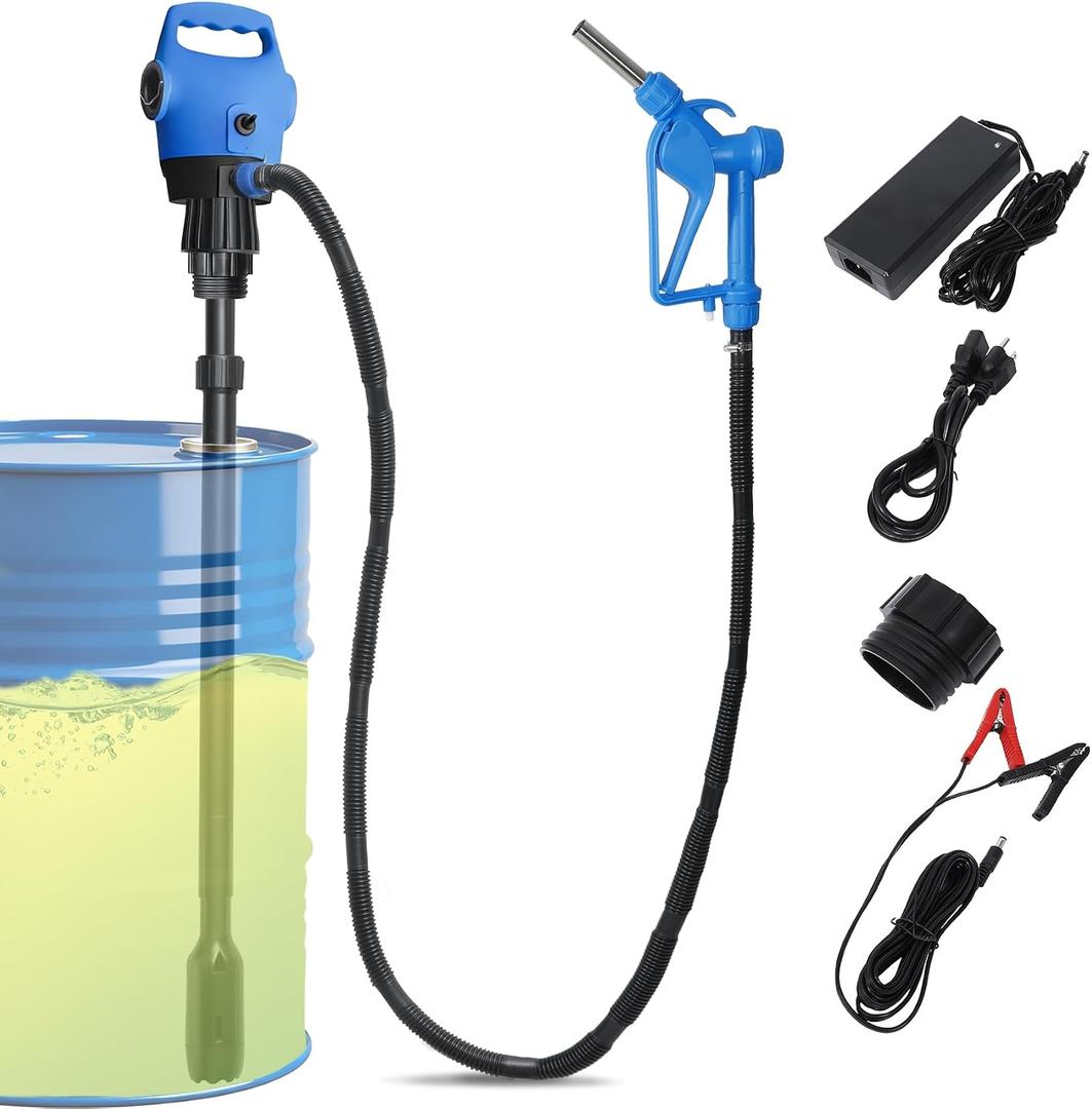 Electric Drum Pump with120V AC/12V DC Power, 55 Gallon Drum Pump Electric, Built-in 2-Inch Bung Adapter, 5 GPM Flow Rate,Telescoping Suction Tube 34" to 49" Suitable for Diesel, DEF, Water, Antifreeze
