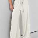 ANRABESS Women's Linen Pants Summer Casual Palazzo Beach Pant Drawstring High Waist Wide Leg Trousers Vacation Outfits Medium Beige