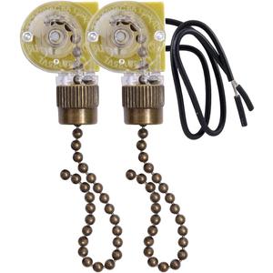 Ceiling Fan Light Switch Zing Ear ZE-109 Two-Wire With Pull Cords for Fans, Lamps and Wall Lights - Pull Chain Control Replacement On-Off, 2 Pcs Bronze