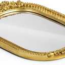 GUOER Vintage Antique Decorative Bathroom Vanity Tray Decor Mirror Tray for Dessert Table Coffee Table Vanity Home Decor Serving Tray with Handle Gold