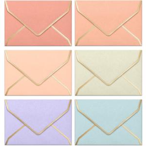 Invitation Envelopes, 30-Pack 4x6 Envelopes for Invitations, Gold Foil Bordered Colored Envelopes, A4, 4 1/4 x 6 1/4 Inches, 6 Pastel Colors