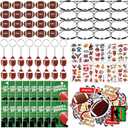 140 Pcs Sports Party Favors Basketball Baseball Soccer Football Birthday Gifts Include Keychain Goodie Bags Charm Bracelet Stickers Erasers Tattoo Ball Favor for Classroom Reward (Football)
