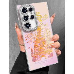 Toycamp Compatible with Samsung Galaxy S24 Ultra Case - Cute Glitter Fireworks Castle S24 Ultra Phone Case with Bling Camera Lens Protector Laser Holo Galaxy S24 Ultra Cover for Women Girly