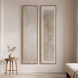 Large Framed Vertical Wall Art, Set of 2 Neutral Beige Abstract Wall Decor, 14"W x 57"H x 2Pcs