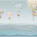 ASJ Kids Nursery Peel and Stick Wallpaper Mural, Hot Air Balloon Bear Blue