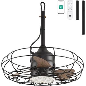 Orison Outdoor Ceiling Fans with Light, 21'' Wet Rated Outdoor Hanging Fan for Gazebo, Plug in Caged Lighting for Pergola Canopy, Hanging with Hook, 3 Color LED Light, Waterproof