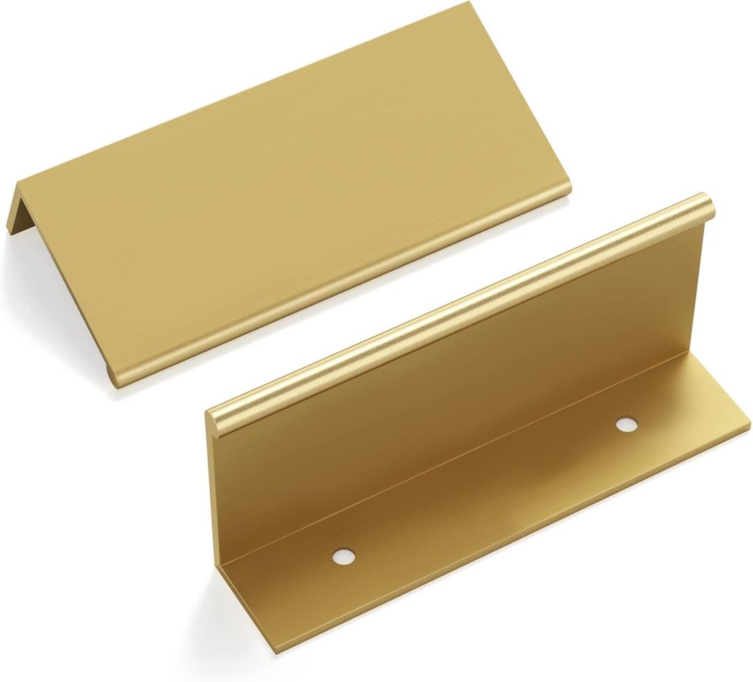 goldenwarm 10 Pack Gold Finger Edge Pulls Drawer Finger Pulls Champagne Gold Kitchen Hardware Handles Bedroom Dresser Drawers,3in Hole Center