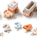 ibwaae Wooden Train Set for Baby Toys with Numbers and Blocks Train Toy 12 PCS for Toddler Boys and Girls 1 2 3 4 5 Birthday Toys