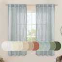 LAMIT Linen Curtains 60 Inch Length 2 Panels, Light Filtering Panels Back Tab and Rod Pocket Neutral Drapes for Bedroom/Window/Living Room, Greyish Blue, 34 x 60 Inch