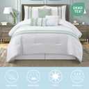 LANCO MODERN LIFESTYLE 7 Piece Comforter Set, Sage White, King Size, Boho Style Geometric Microfiber Embroidery, Bed in a Bag with Bedskirt, Pillow Shams and Decor Pillows