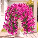 Sggvecsy Artificial Fake Hanging Flowers Plants for Outdoor Outside Spring Summer Decoration 4PCS Faux Silk UV Resistant Realistic Morning Glory Trailing Vines for Home Porch Patio Balcony(Purple Red)