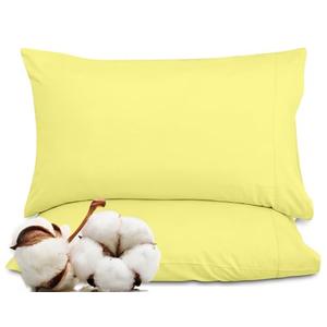 Royale Linens 300 Thread Count 100% Long Staple Combed Cotton Pillowcases Set Of 2 - Ultra Soft - Standard Bed Pillow Cover - 20"x26" - Breathable, Cool & Crisp Percale Yellow Pillow Cases