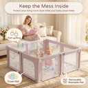 Seeday 51" Foldable Baby Playpen with Mat, Playpen for Babies and Toddlers with Ocean Balls and Pull Links, Soft Breathable and Visible Mesh, Indoor and Outdoor Play Pen, Pink