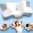 Cervical Neck Pillow for Neck Pain Relief, Ergonomic Memory Foam Contour Pillow for Sleeping, Cooling Butterfly Pillow for Back,Side,Stomach Sleepers, Orthopedic Bed Pillow for Neck Support(White)