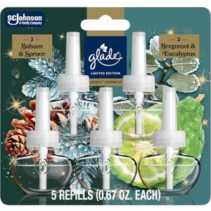 Glade PlugIns Refills Air Freshener, Balsam & Spruce and Bergamot & Eucalyptus, Scented and Essential Oils for Home and Bathroom, 0.67 Fl Oz, 5 Count