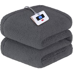 Sealy Electric Blanket Full Size, Soft Sherpa Heated Blanket Single Control with 10 Heating Levels & 1 to 12 Hours AutoOff Settings OverHeated Protection 80"x84" Machine Washable, Dark Grey