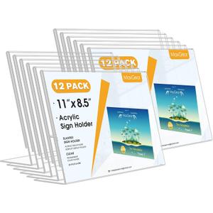MaxGear Acrylic Sign Holder 8.5x11 Inches Horizontal 12 Pack, Slant Back Clear Tabletop Display Stands for Flyers Menus Documents, Landscape Sign Frames