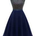 Dressystar 2026 Women's V Neck Short Sequin Prom Dress Glitter A-line Swing Cocktail Party Dresses Knee Length Navy S (S)