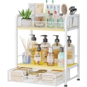 Consumest Bathroom Countertop Organizer with Drawer - Bathroom Counter Shelf for Vanity, Bedroom, Kitchen Storage