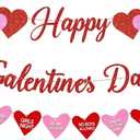 2 x Pre-Strung Happy Galentines Day with Pink Red Heart Garland for Ladies Girls Women Valentine's Day Party Celebration Home Indoor Decorations Photo Backdrop Decor Favor (Glittery Red Pink Purple Green)